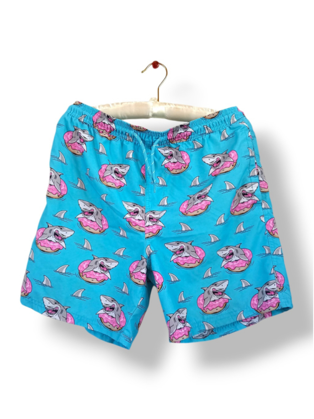 Shark Donut Swim Trunks Boys XL Blue Pink fun beach summer cartoon kids shorts